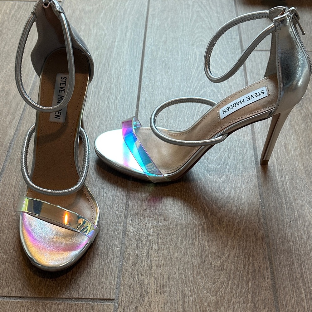 Steve Madden Metallic Silver and Iridescent Heels